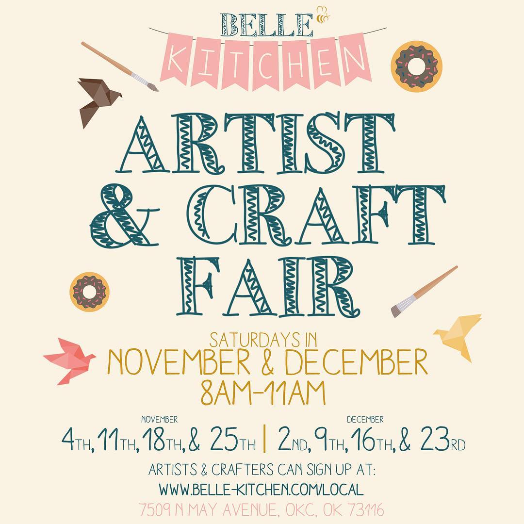 Get ready for our first ever Artist & Craft Fair hosted by us at Belle Kitchen (May Avenue location- 7509 N May Avenue, OKC, OK 73116). The fair will be held from 8am-11am on the following Saturdays in the months of November and December. November: 4th,11th,18th, & 25th December: 2nd,9th,16th, & 23rd . This event is open to the public and we will have a variety of different vendors here to fulfill your holiday shopping lists! If you would like to be a vendor please fill out the form at the bottom of the website in the bio! We would love to have you in our store, to help get your name out, and to build a community for your brand. Hope to see you there!!! 😍🍁🍩// #oklahomacityoklahoma #okc #keepitlocalokc