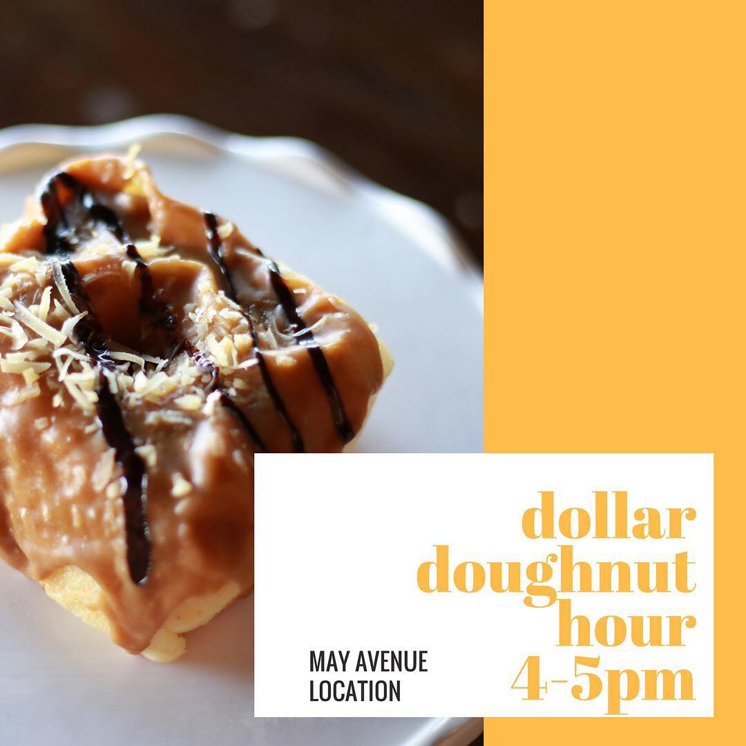 It’s time for another DOLLAR DOUGHNUT HOUR!!! Get ready to celebrate #ddh from 4-5pm at the May Avenue location! 🎉 🍩 // #dollar #doughnut #hour #woah #need #want #havetohave #dollardoughnuthour #mayaveokc #okc