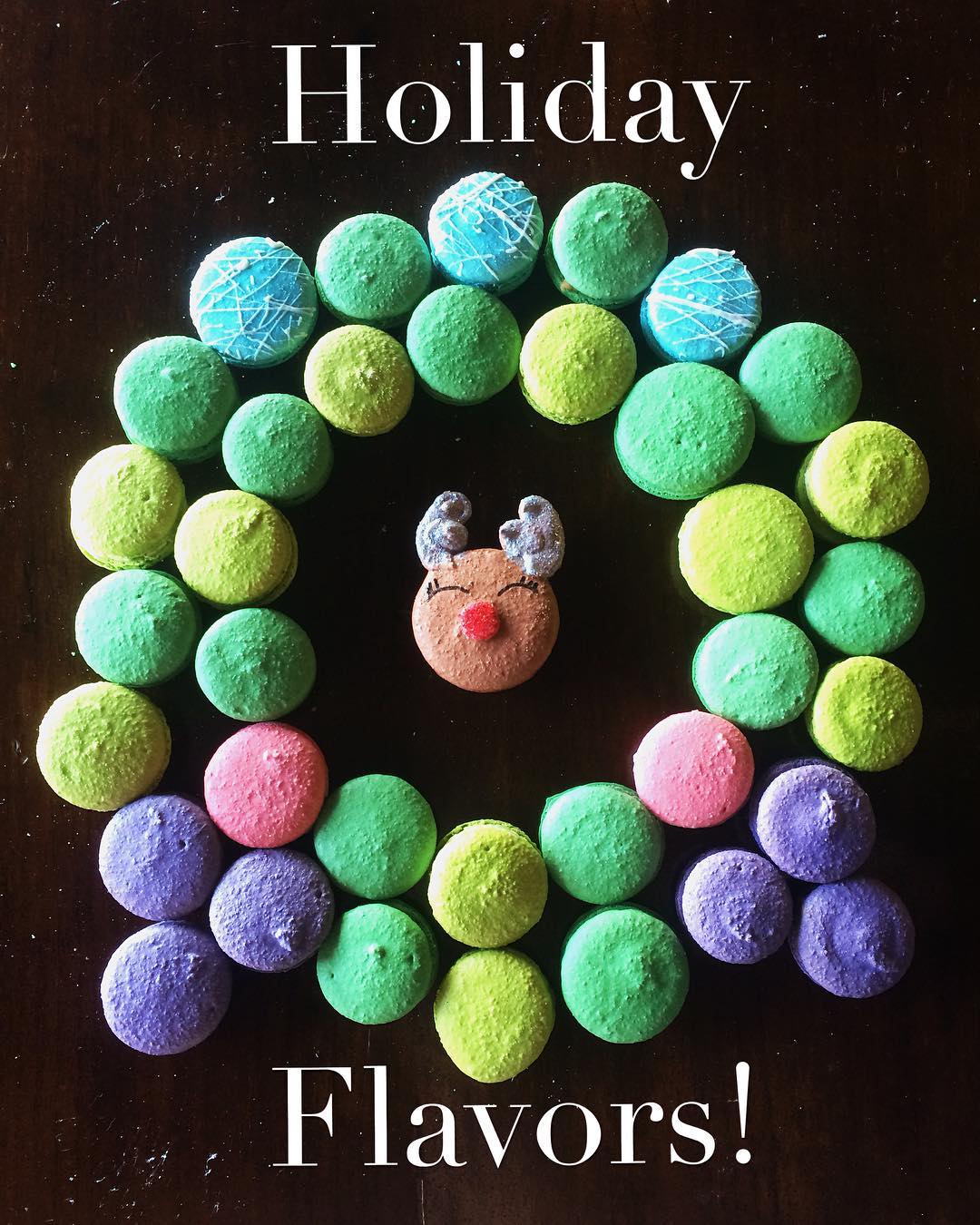 Our holiday flavors are here! Stop by and try Holiday Mulled Fruit, Mocha Mint, Biscoff and more! #Holiday #Macaron #Macarons #Reindeer #Christmas #Winter #okc #ShopSmall
